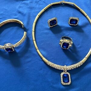 5pcs/Set Cristal Gold Plated Fine Jewelry Set Ring size 9